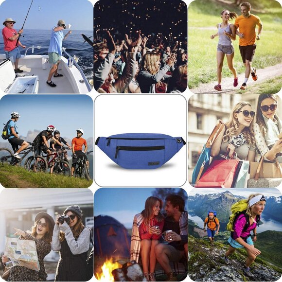 Women Men Blue Large Crossbody Fanny Pack Belt Bag Hands-Free Waist Pack - Picture 6 of 7